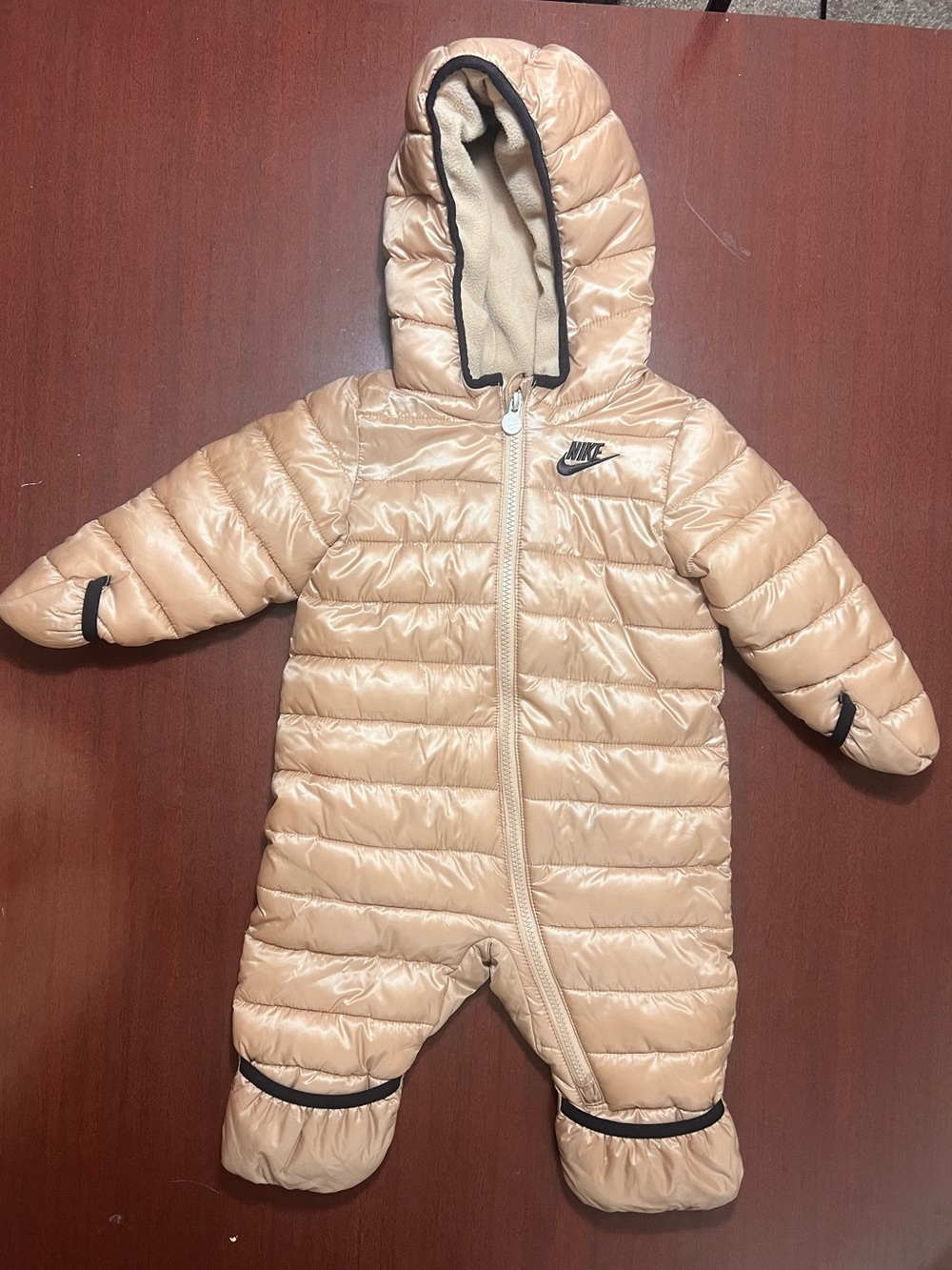 Nike Beige Quilted Baby One-Piece Snowsuit